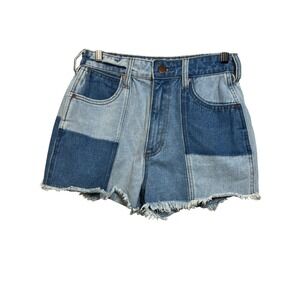 Billabong x Wrangler Patchwork Denim Shorts Blue High Rise Cut Off Size 27